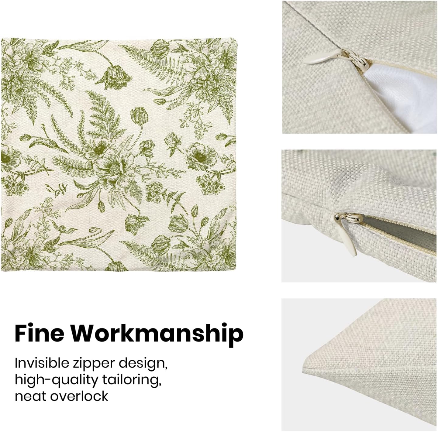 CXMEIFLY Sage Green Floral Leaves Chinoiserie Decorative Throw Pillow Covers Set of 2, 18x18 Inch, Perfect for Living Room, Bedroom, Outdoor Gardens