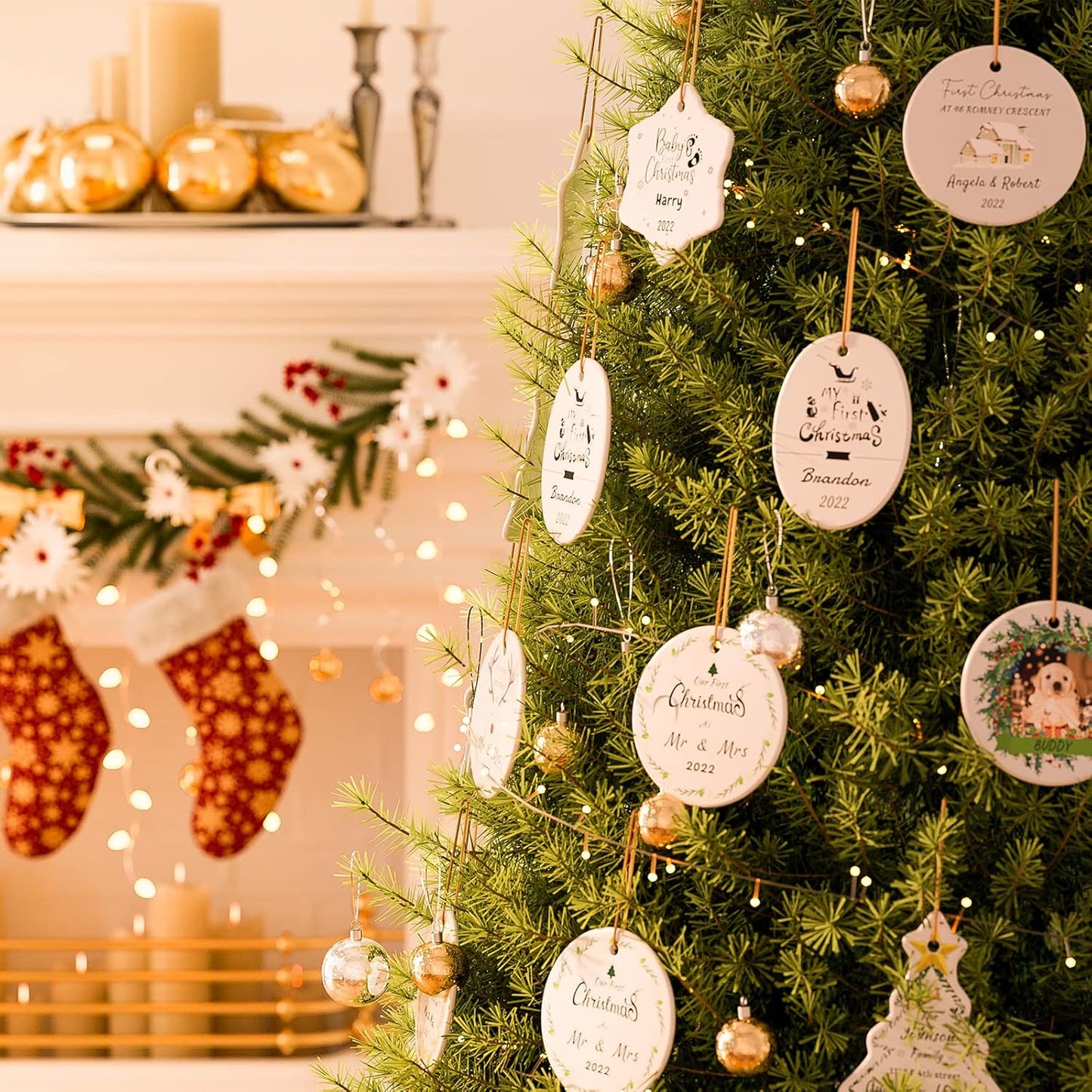 Personalized Christmas Ornaments 2 Pack - Custom Picture & Text Ornaments for Christmas 2022, Customized Ceramic Xmas Tree Decor for Kids, Mom, Dad, Friends, Loves by Bemaystar