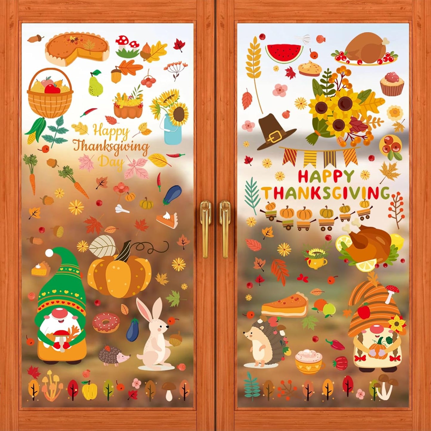 Bloss Fall Window Clings for Glass Windows,9 Sheets 153Pcs Thanksgiving Pumpkin Fall Windows Stickers Decals for Kids, Autumn Window Clings for Fall Decorations,Gnome Windows Cling for Autumn Decor