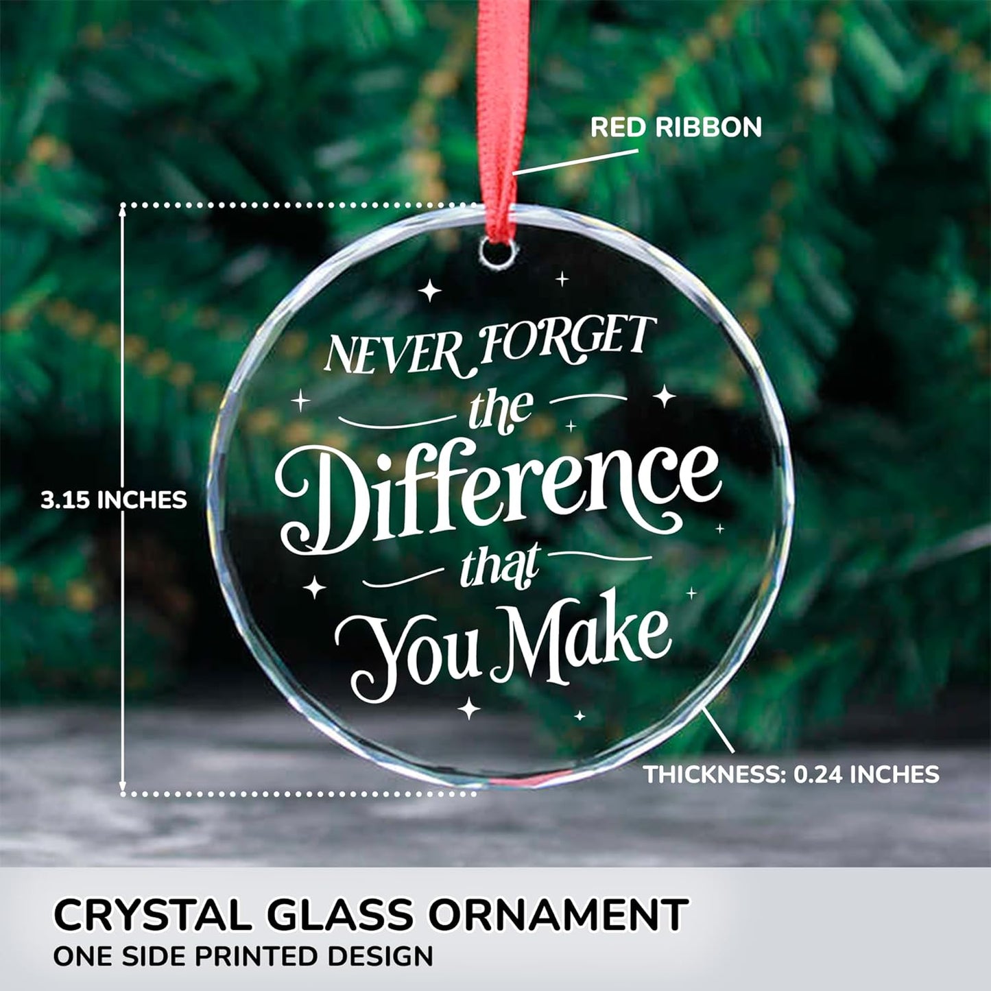 Boss Gifts Never Forget The Difference You Make Ornament Thank You Gifts - Christmas for Employee Coworker Nurse Gift - Farewell, Goodbye, Retirement Gift, Leaving Ideas for Coworker Glass Ornament