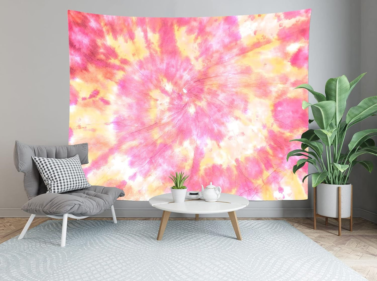 Loccor 5x4ft Tie Dye Tapestry Light Orange Watercolor Craft Dirty Tie-Dye Textile Abstract Chaotic Hippie Tapestry Wall Hanging for Living Room Bedroom Decor （Pattern Painted on Polyester Fabric）