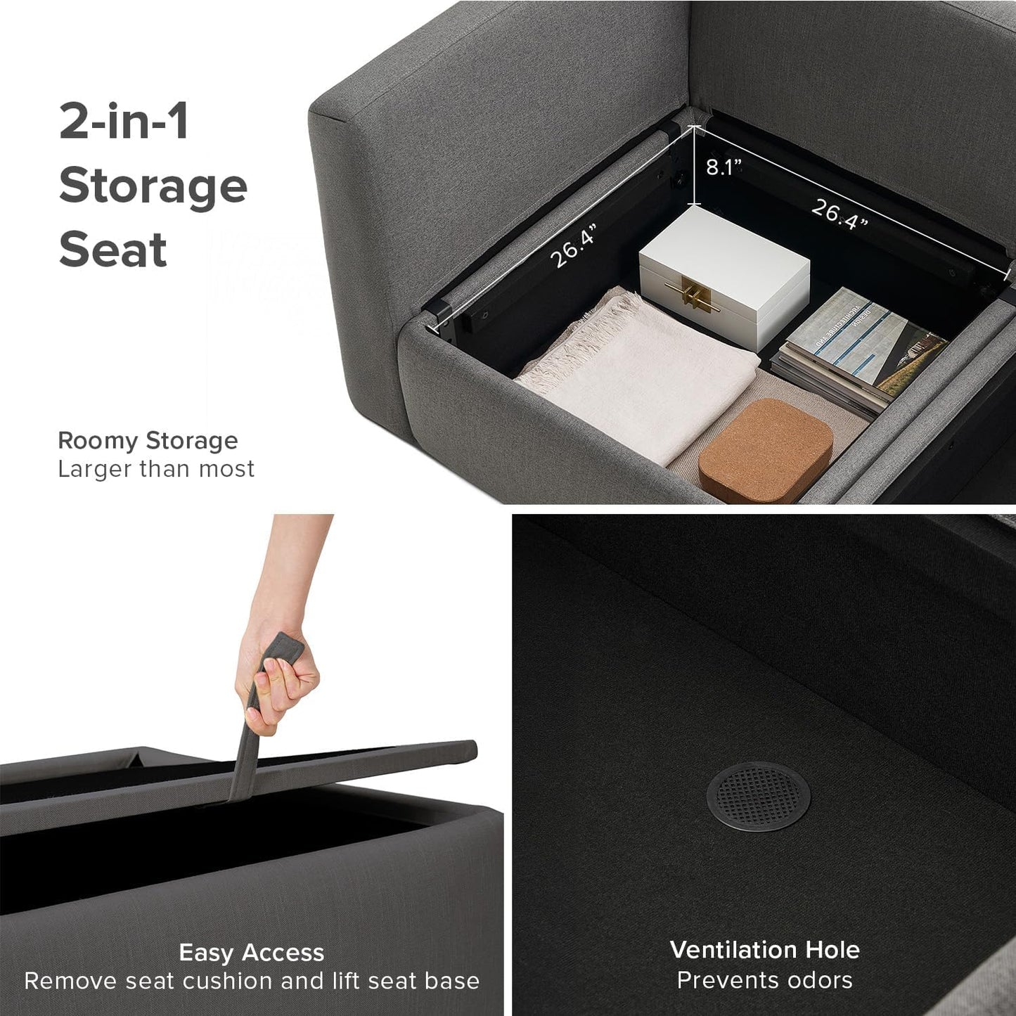 mopio Oversized Modular Sectional Sofa with Fully Removable Covers and Storage, Convertible U, L-Shaped and Sleeper Sectional, Modern Couches with Ottoman Chaise (Stone Gray Fabric, 5 Seats, U)