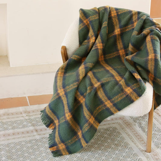 ZonLi Green Plaid Throw Blanket for Couch, Fall Plaid Blanket for Home Decor, Soft Lightweight Cozy All Season Decorative Vintage Blankets with Tassel for Bed and Sofa, 50'' x 60''
