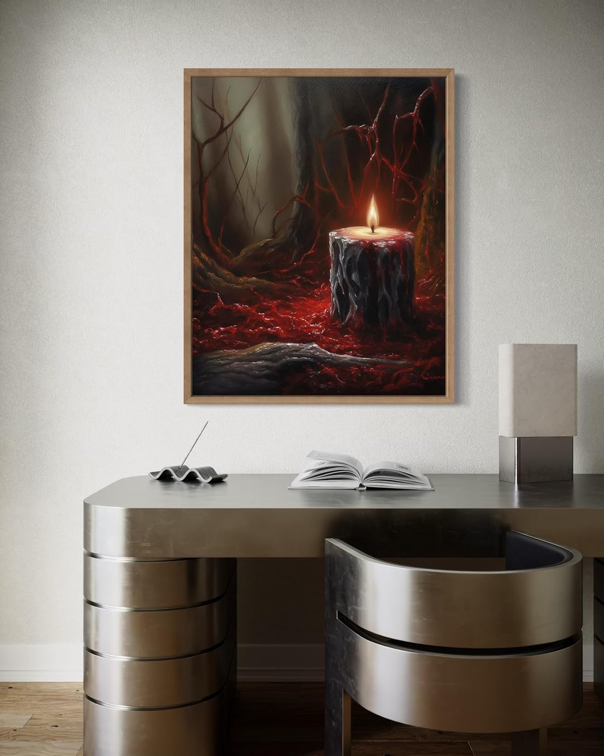 Gothic Candle Poster Art Print, Halloween Scary Vintage Wall Art Academia Spooky Painting Decoration for Horror Prints, Posters Bedroom Decor 89 (Gothic Candle, 8 x 10 inches, Wood Frame)