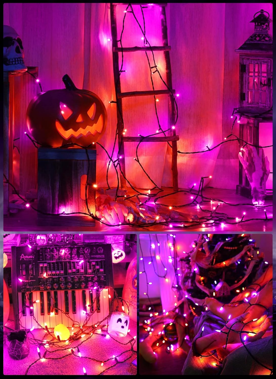 Outdoor Halloween Lights, 39Feet 100 LED Mini Lights with 8 Lighting Modes, Connectable Halloween String Light Plug in for Garden Patio Party Haunted House Ghost Holiday Decoration, Orange & Purple