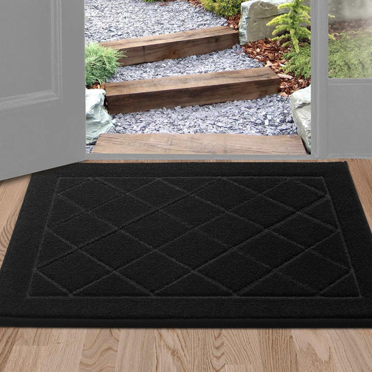 BEQHAUSE Dirt Trapper Door Mat 24" x 36", Doormat Non-Slip Entryway Rugs Washable, Dog Door Mat Stain Resistant and Absorbent Welcome Floor Mat for Front Back Door, Muddy Wet Shoes & Paws, Black