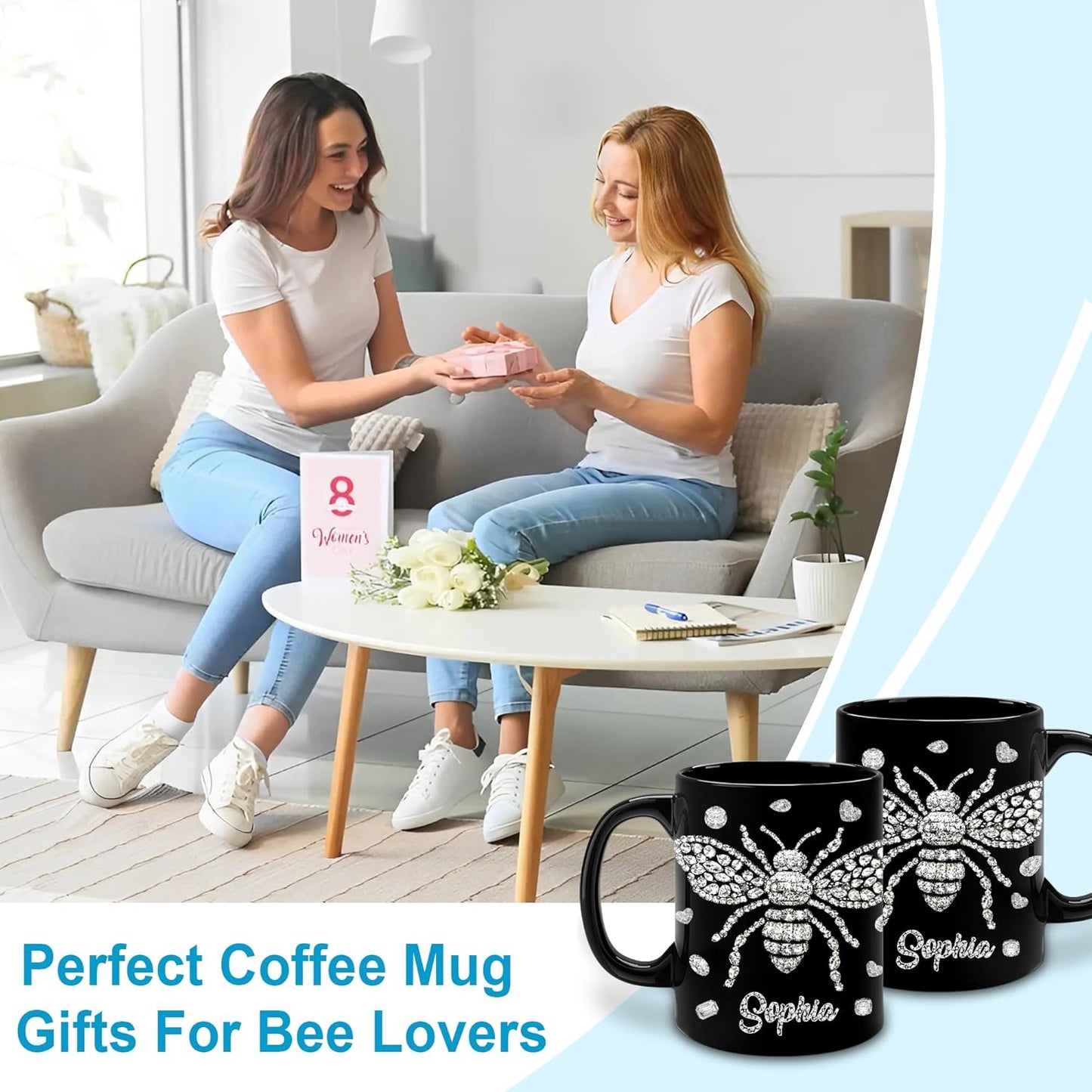 Hyturtle Personalized Jewelry Bee 2D Mug - Bee Keeper Gifts For Women Lovers Teacher - Honey Gifts For Beekeeper Farmer On Birthday - Queen Honeycomb Decor - Custom Coffee Cup Ceramic Mug 11 Oz 15 Oz