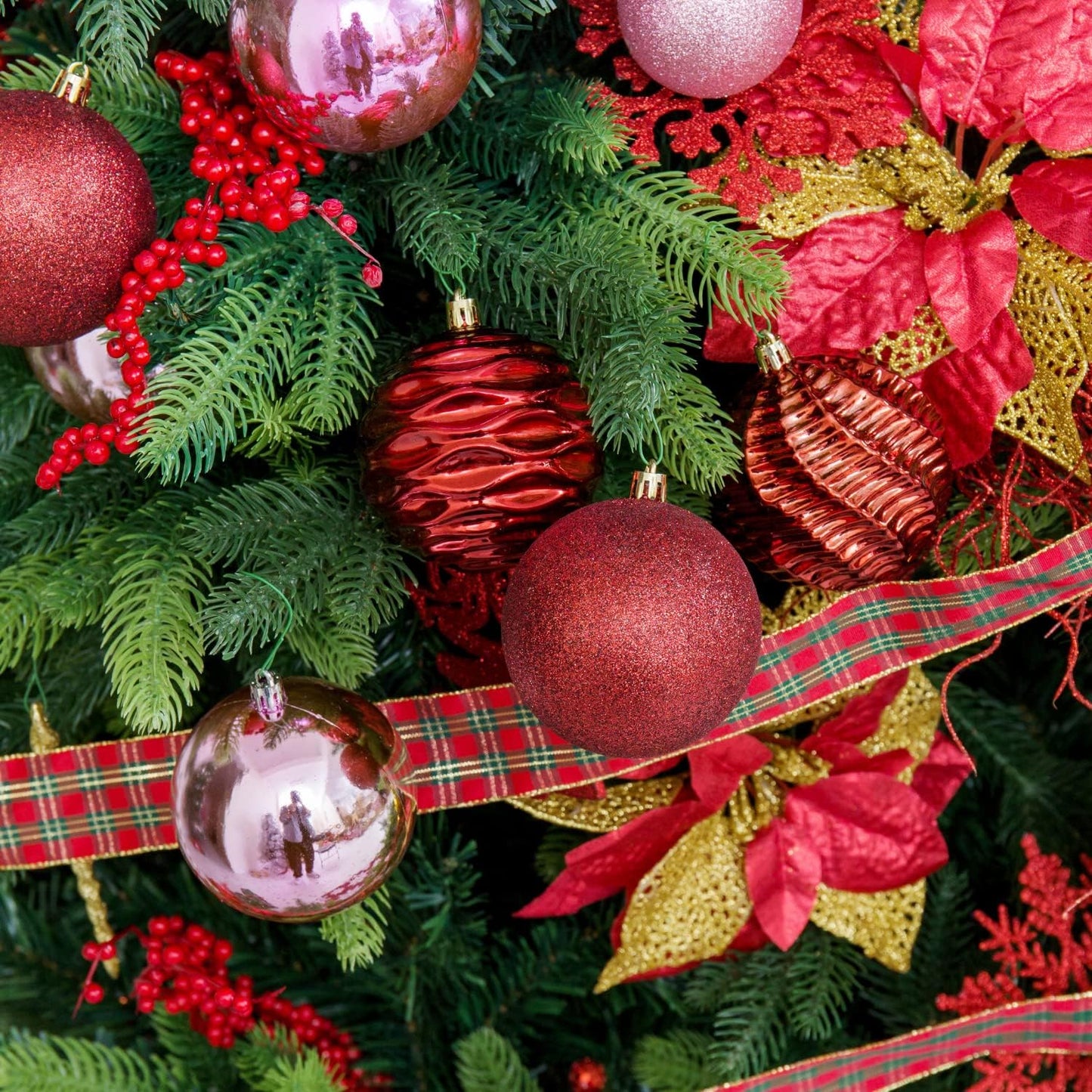 XmasExp 24ct Christmas Ball Ornaments Shatterproof Xmas Tree Hanging Balls Decorations Perfect for Holiday Wedding Christmas Decor(2.36"/60mm, Burgundy)