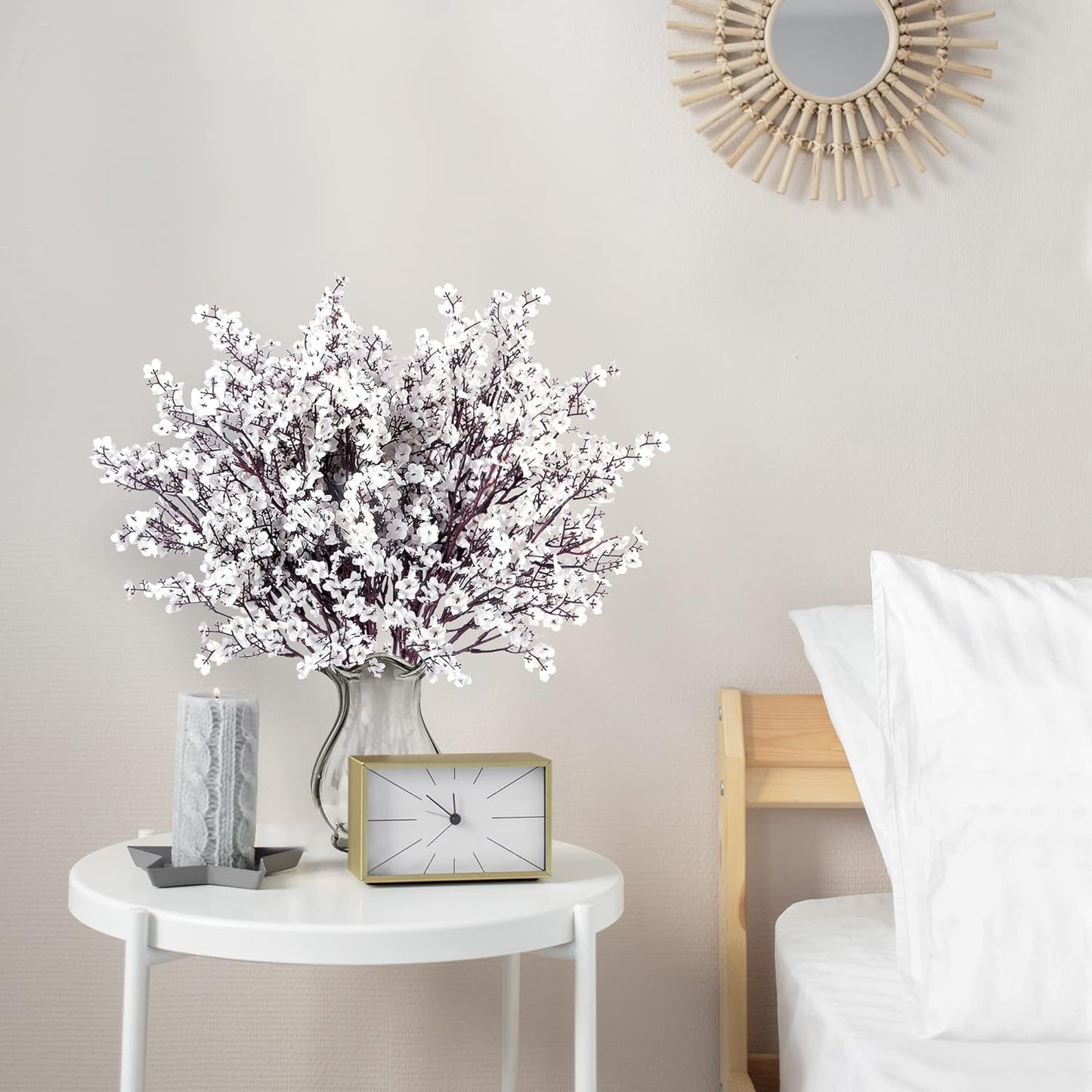 Sggvecsy 6 Pcs Babys Breath Artificial Flowers Gypsophila Bouquets Bulk Real Touch Fake Silk Flowers for Home Wedding DIY Floral Arrangement Kitchen Table Centerpiece Festival Decoration (White)