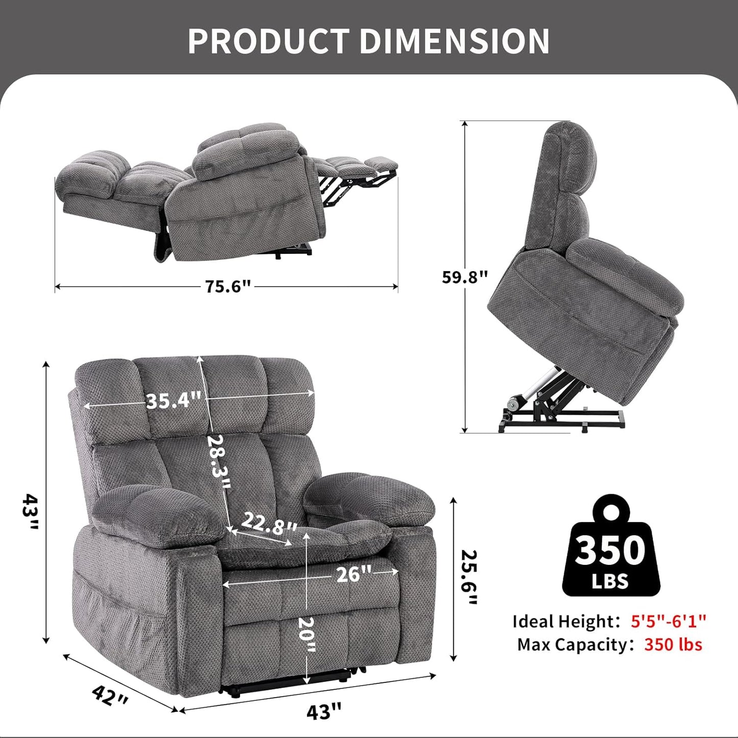 Dual Motor Power Lift Recliner Chair for Elderly with Adjustable Headrest,Extra Wide Recliner Chair with Heat and Massage,Lay Flat Recliner with Cupholder Storebox,USB Ports,Type C,Zero Gravity