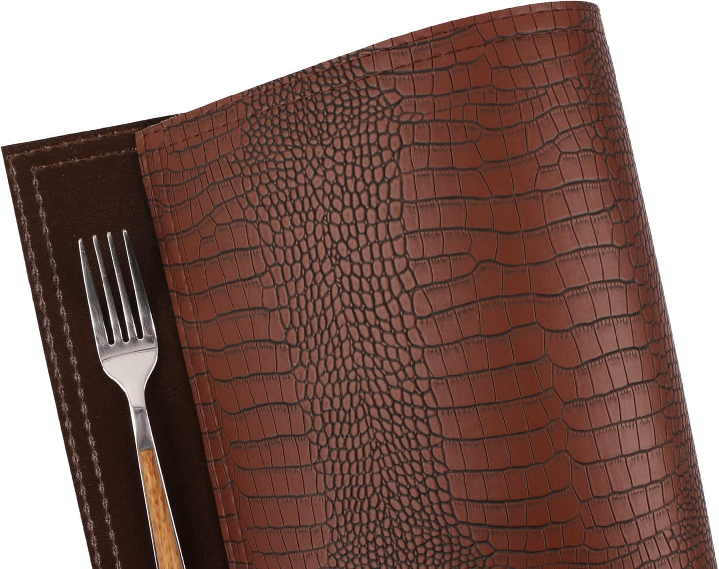 Set of 8 Faux Leather Placemats, PU Table Mats, Waterproof, Stain Resistant, Heat Resistant, Non-Slip Easy to Clean for Kitchen Dining Table, Conference Table, Brown