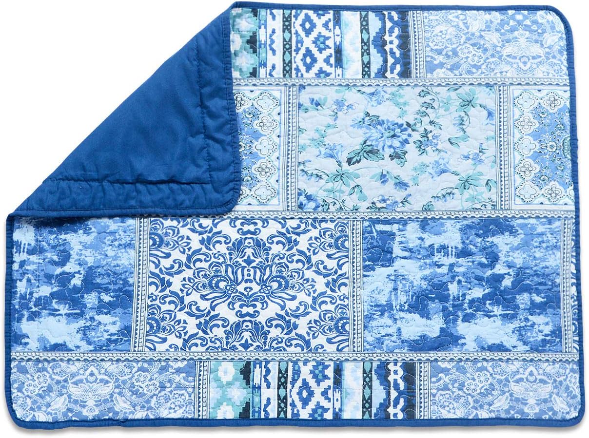 NEWLAKE Quilted Cotton Bed Pillowcases,Blue Classic Bohemian Pattern, 2 Pieces, 20x36 Inch