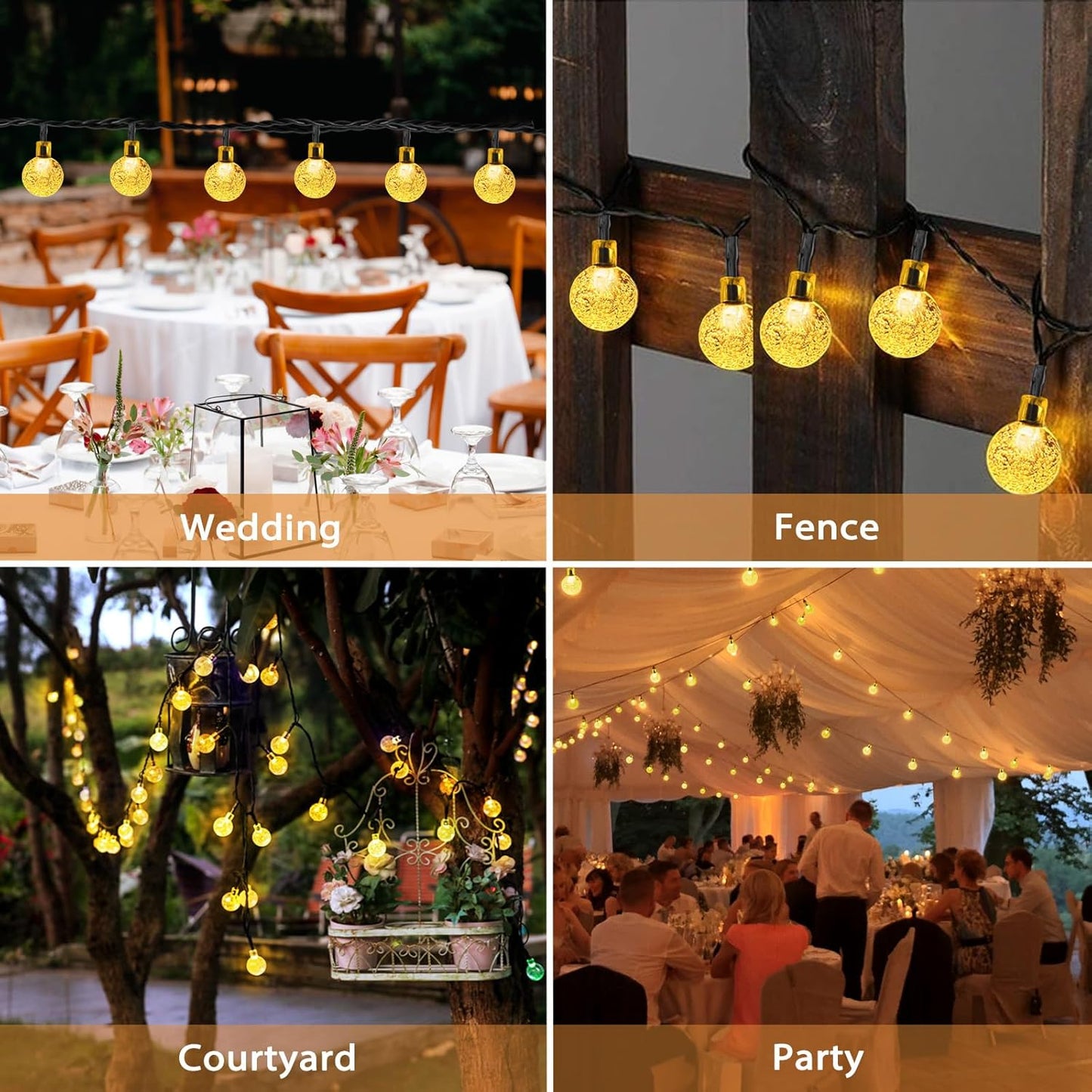 Outdoor Solar String Lights, 46FT 66LED 8Modes Crystal Solar Powered Christmas Fairy String Lights Waterproof for Outside Yard Fence Easter Holiday Party Porch Garden Decor(Warm White)