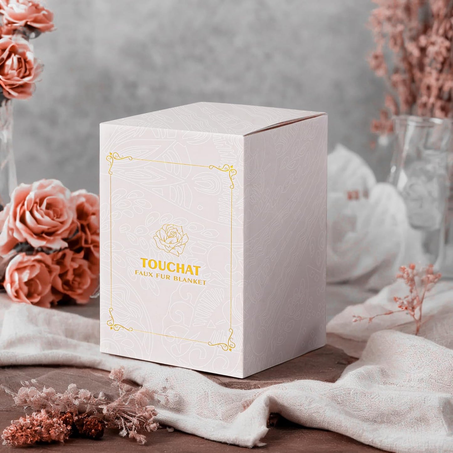 Touchat Luxury 1000GSM Faux Rabbit Fur Throw Blanket, Super Heavy Warm Cozy Grey Blankets for Couch Bed Sofa, Ruched Plush Fuzzy Elegant Soft Reversible Mink Blanket for Living Room Bedroom