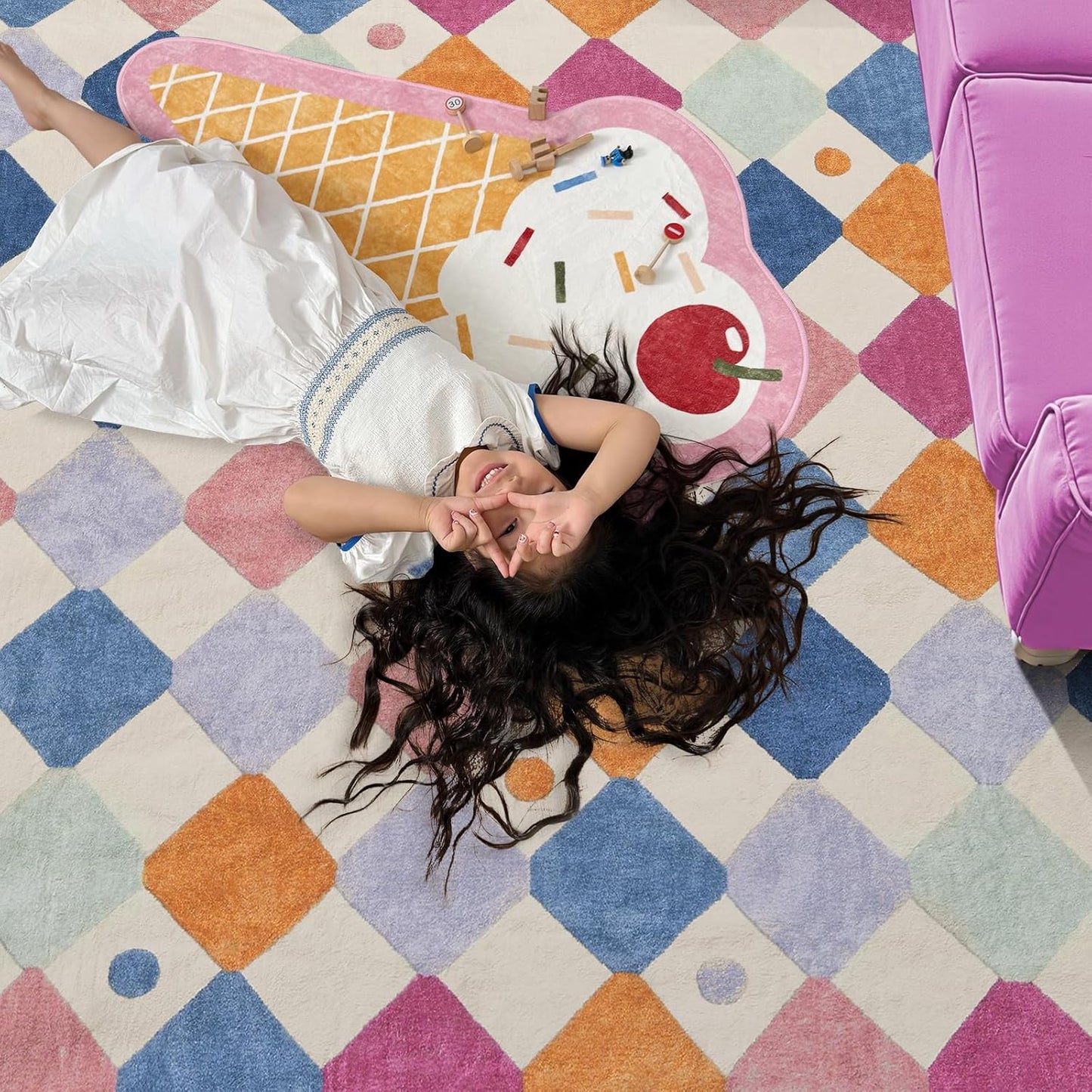 jinchan Kids Rug for Classroom 8ft Radius Corner Washable Area Rug Modern Colorful Quarter Circle Rug Soft Non-Slip Carpet for Nursery Playroom Daycare Reading Nook Living Room Berries on Cream