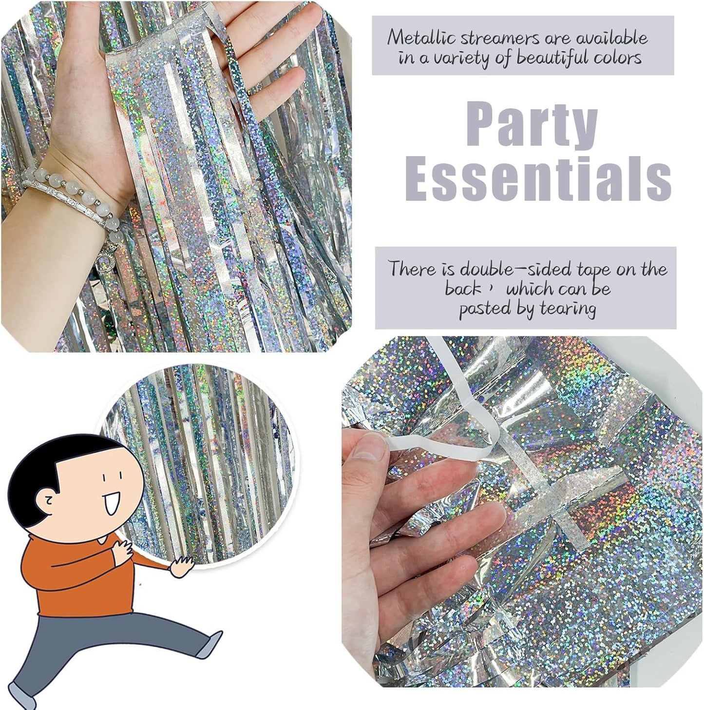 3 Pack Silver Backdrop Curtain Party Decorations Foil Fringe Backdrop Silver Tinsel Streamers Birthday Bachelorette New Year Christmas Wedding Baby Shower Disco Party Decorations