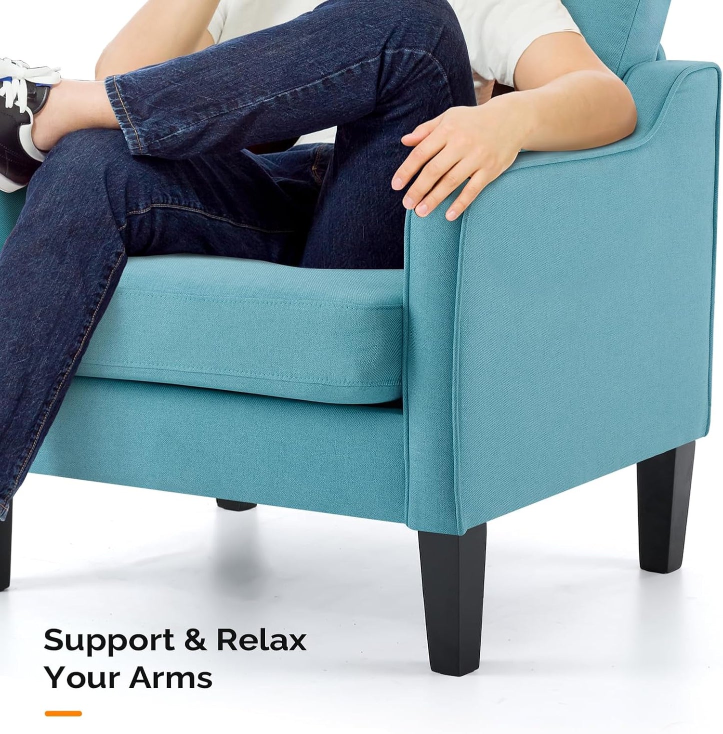 VINGLI Accent Chairs Set of 2 Living Room Chairs Teal Blue Reading Chair for Bedroom Scooped Arm Chair Mid Century Modern Accent Chairs Upholstered Comfy Chair for Apartment, Waiting Room