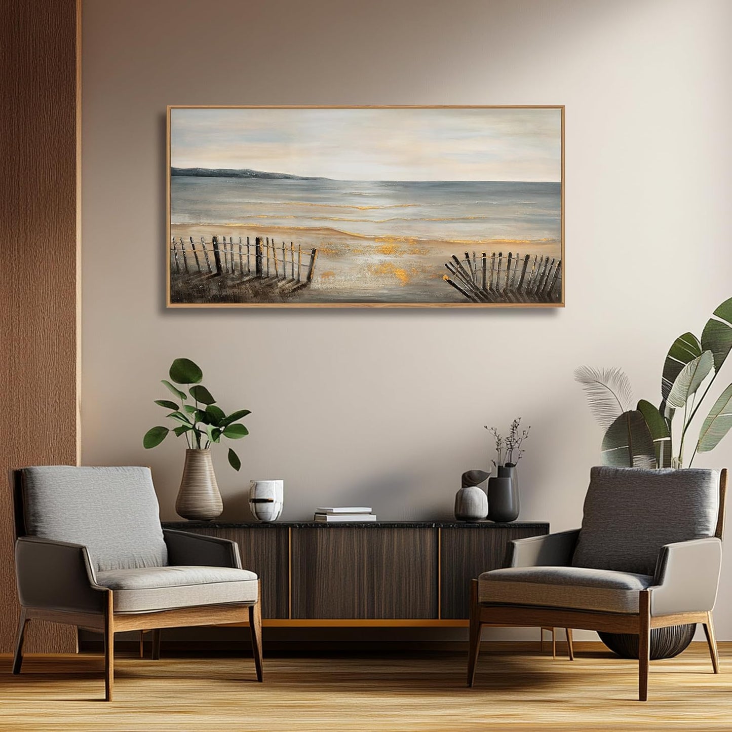 Yuaxker Ocean Wall Art Grey and White Wall Decor Framed Wall Hanging Decor Aesthetic Artwork for Living Room Bedroom Dining Room Office Home Decor 20x40 Inch