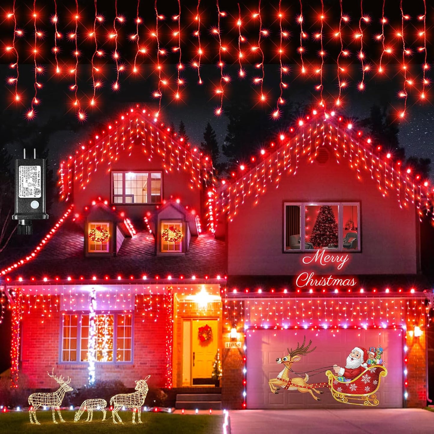 Icicle Lights for Outside, 33FT 400 LED Christmas Lights with 8 Modes 75 Drops, Waterproof Plug in Curtain String Light for Outdoor Indoor House Patio Fence Wedding Decorations, Red