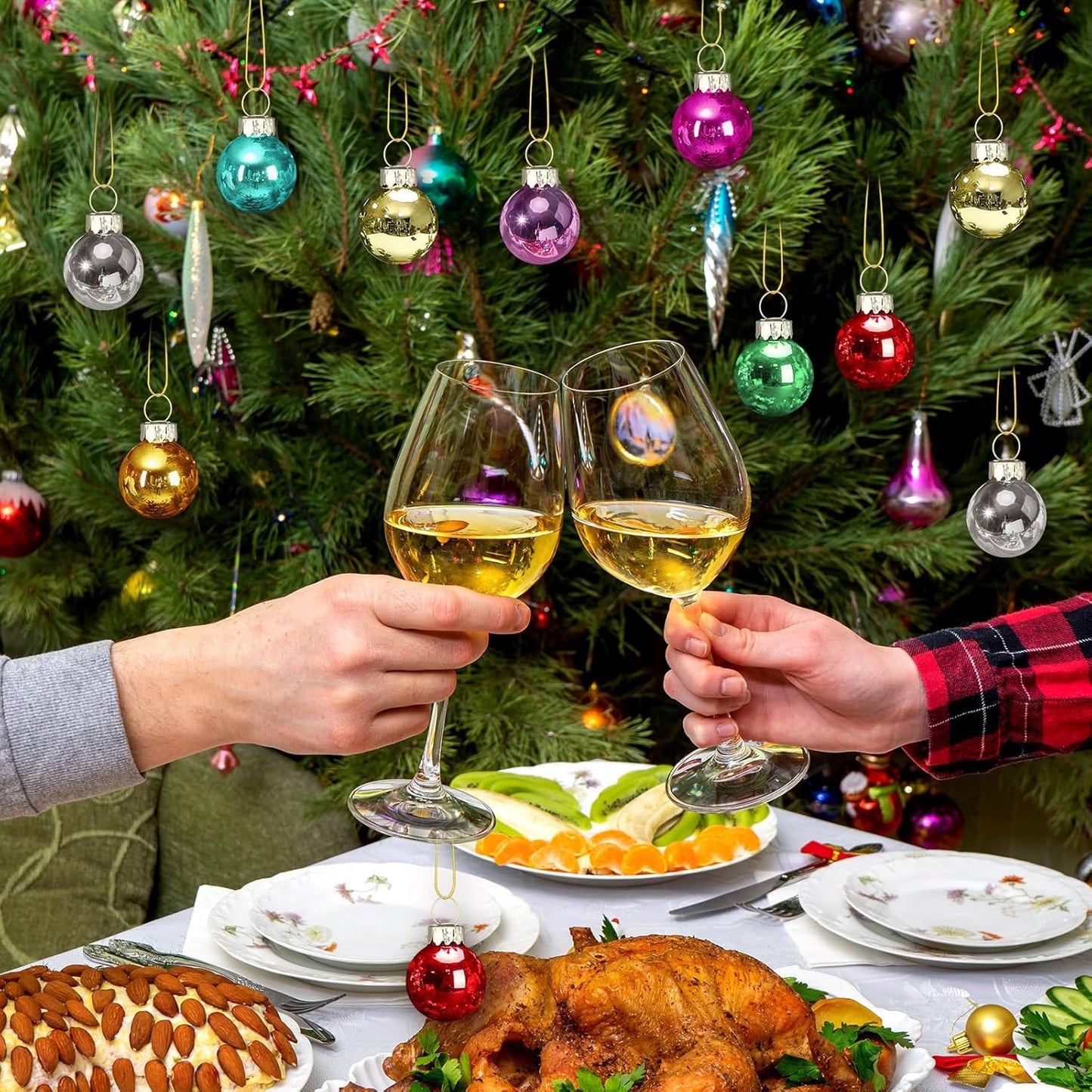 Tioncy 32 Pcs 1 Inch Mini Glass Christmas Ornaments Balls Shiny Christmas Balls Tiny Tree Hanging Decoration Small Colorful Ball Pendant for Xmas Party Supplies(Multi Colors)