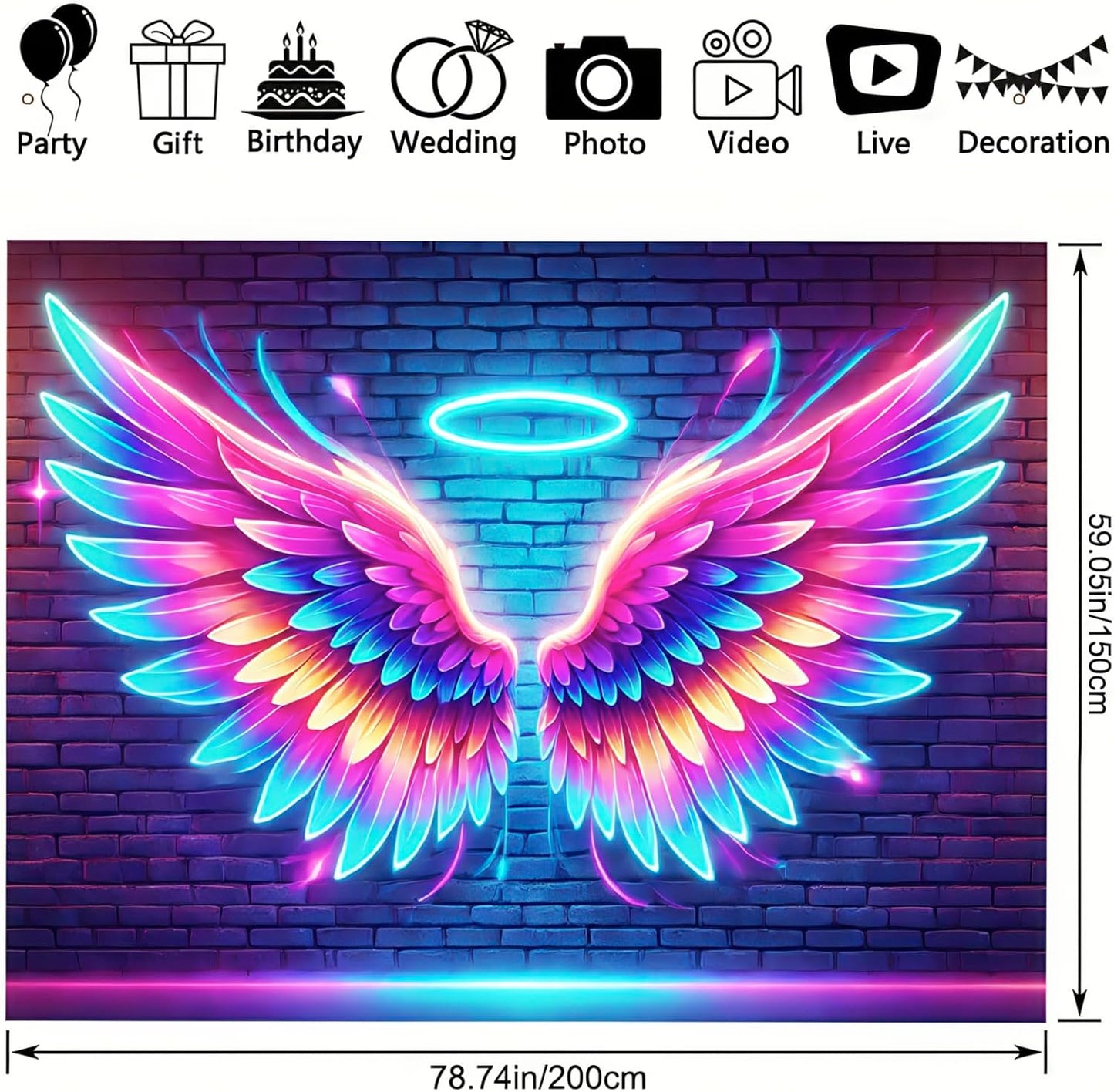 BlissYard Blacklight Angel Wings Tapestry UV Reactive Neon Wings Wall Hanging Tapestries Pink Angel Wings Tapestries for Girls Teens Glow in the Dark Tapestry for Party Carnival Backdrop 59 X 78 in