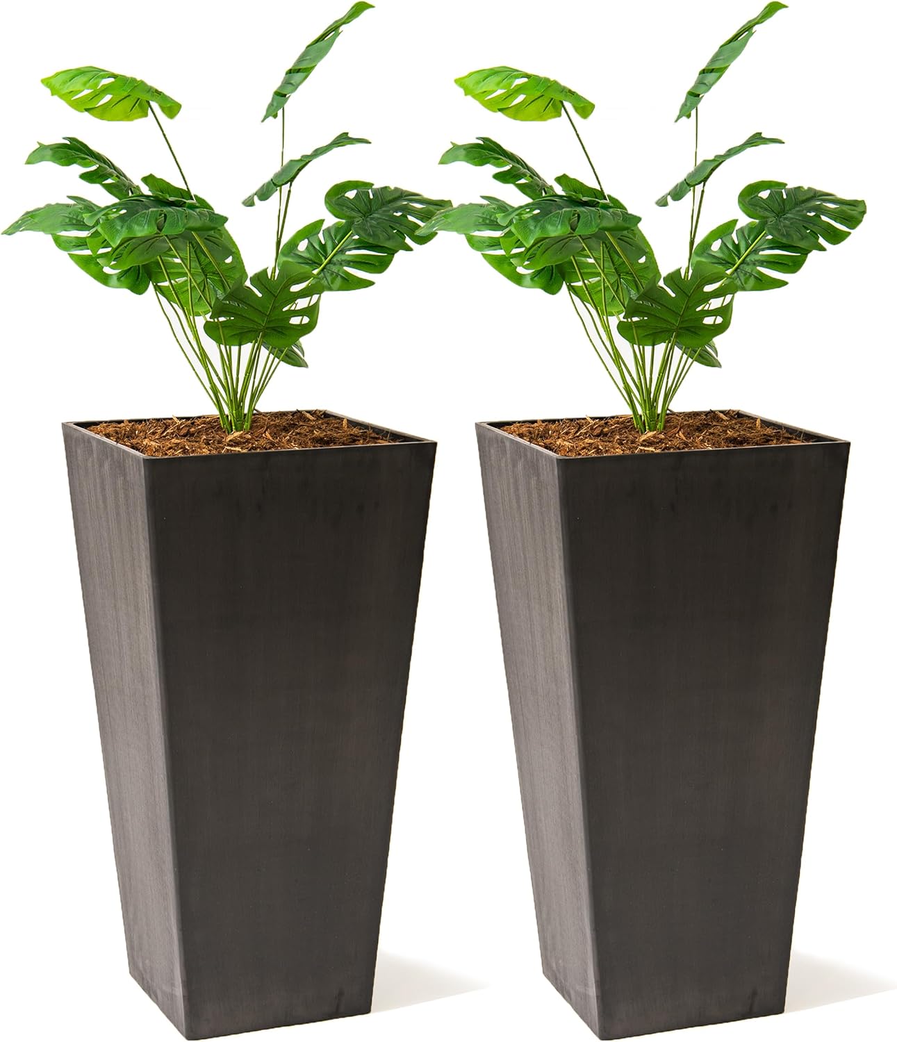 XBrand Modern 28-Inch Square Planter, Modern Tapered Planter Perfect for Indoor & Outdoor, Patio Décor, Set of 2