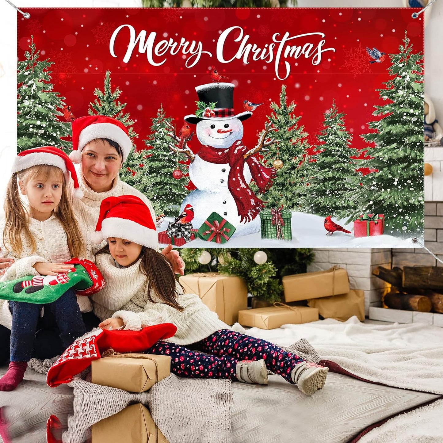 Irenare Christmas Backdrop Merry Christmas Banner Party Decoration Xmas Photography Background Photo Props for Winter Holiday New Year Eve Family Party Decoration Supplies(Snowman)