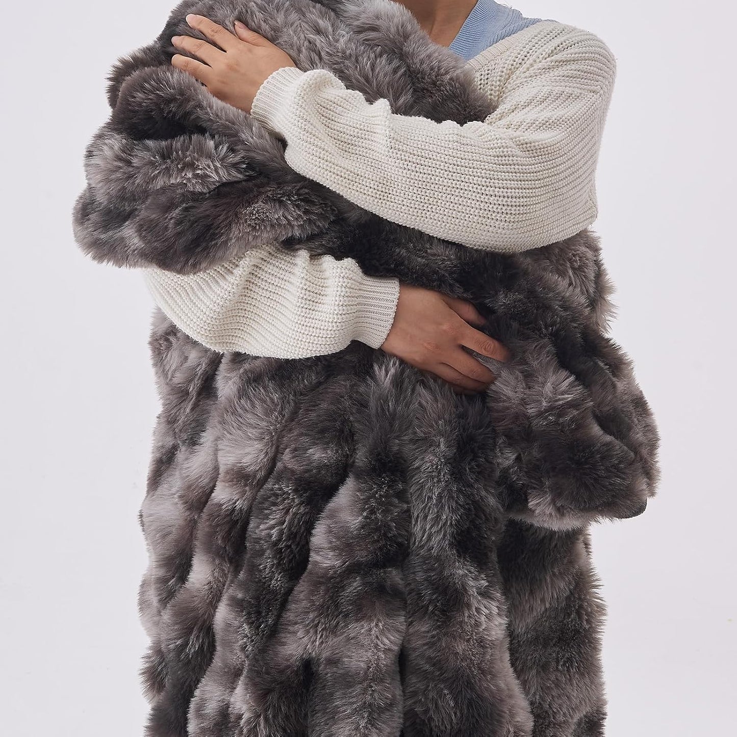 Lotus Karen Faux Fur Blanket Tie-Dye Dark Gray Twin Size - Big Bubble Rabbit Fluff Throw for Couch Small Fluffy Fuzzy Cozy Thick Furry Plush Shaggy Blankets 90x90 Inches