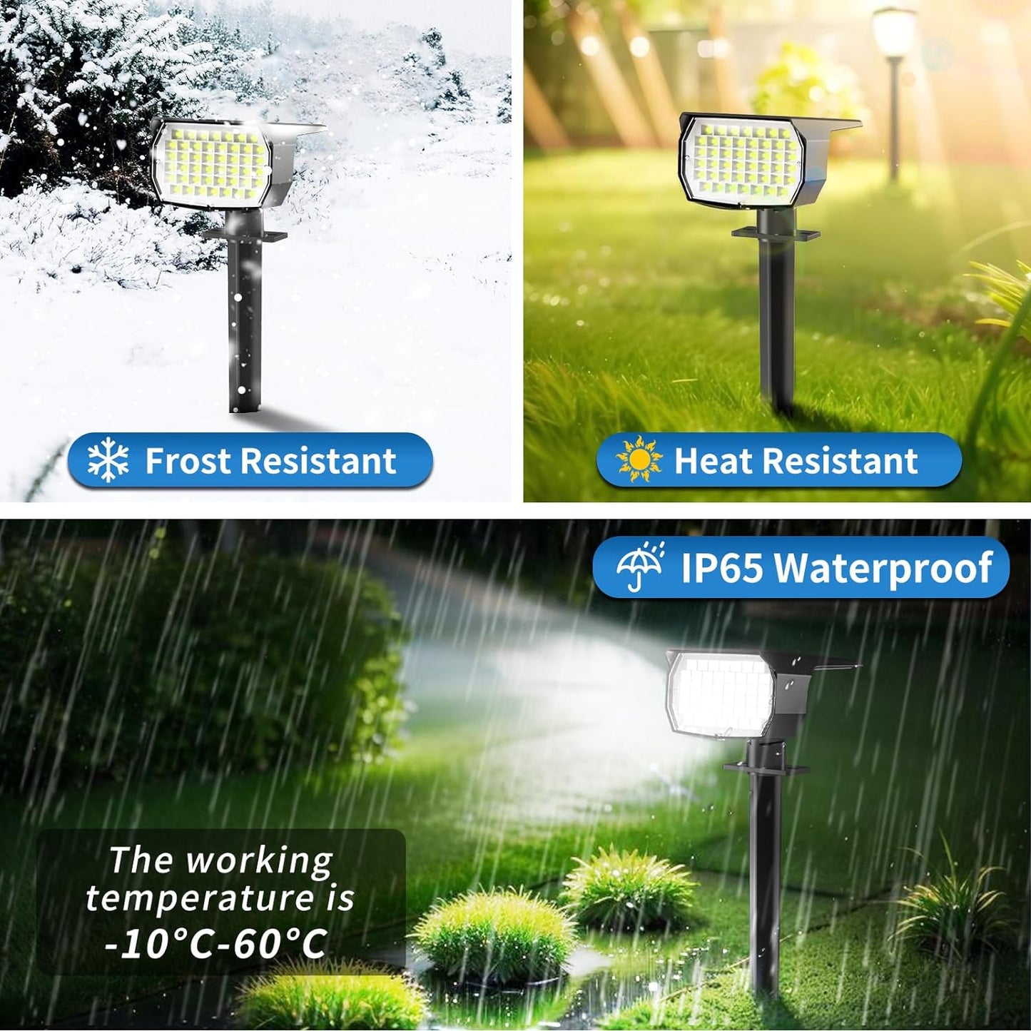 Solar Spot Lights Outdoor 2 Pack, [46 LED/3 Modes] Solar Landscape Spotlights Waterproof, 2-in-1 Auto On/Off Solar Powered Lights for Outside Yard Garden Wall Pathway(Cool White)