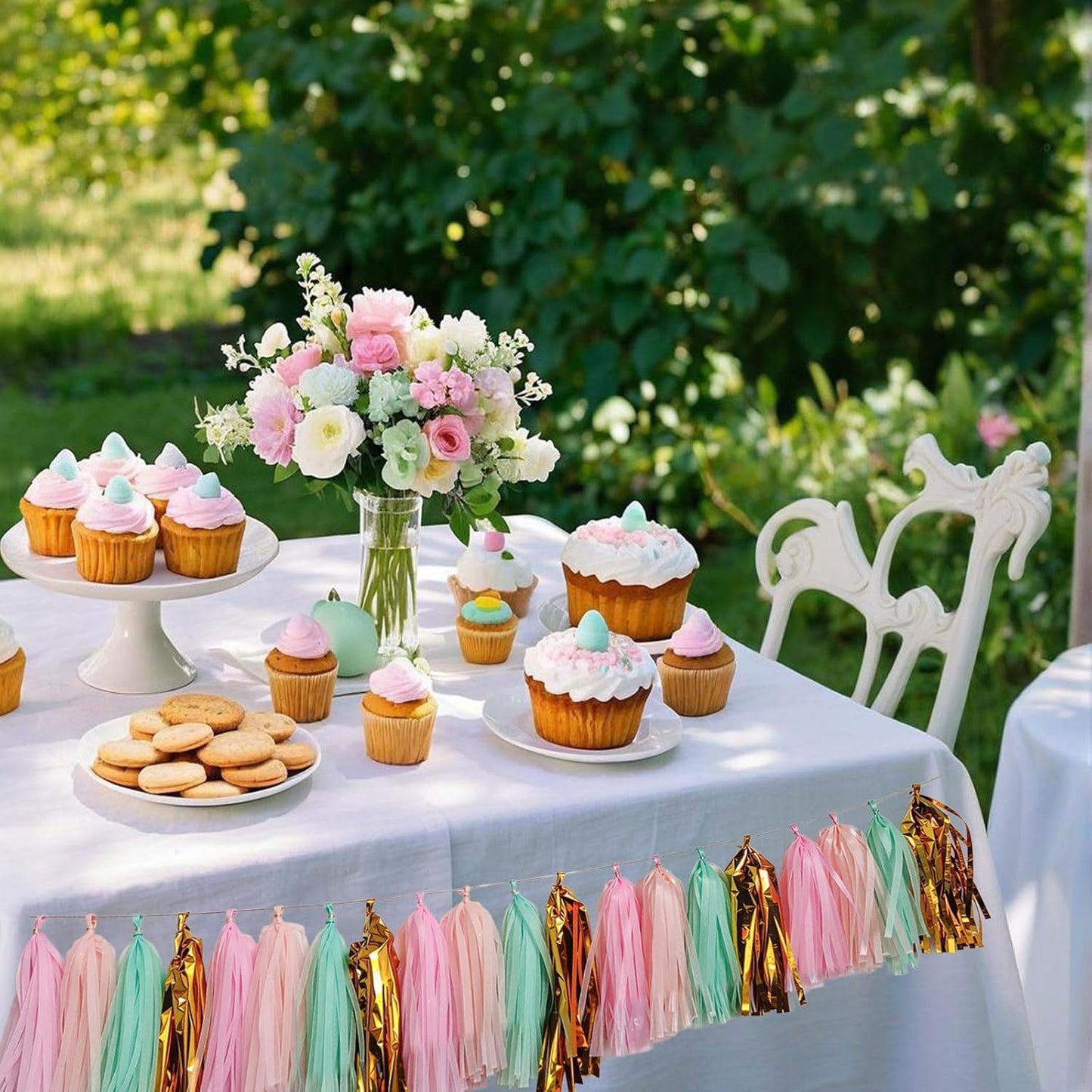 Shiny Tassel Garland Tissue Paper Tassel Banner,Tassels Party Decorations for Wedding,Birthday,Bridal/Baby Shower,Pack of 20 (Gold/Mint/Peach/Pink)