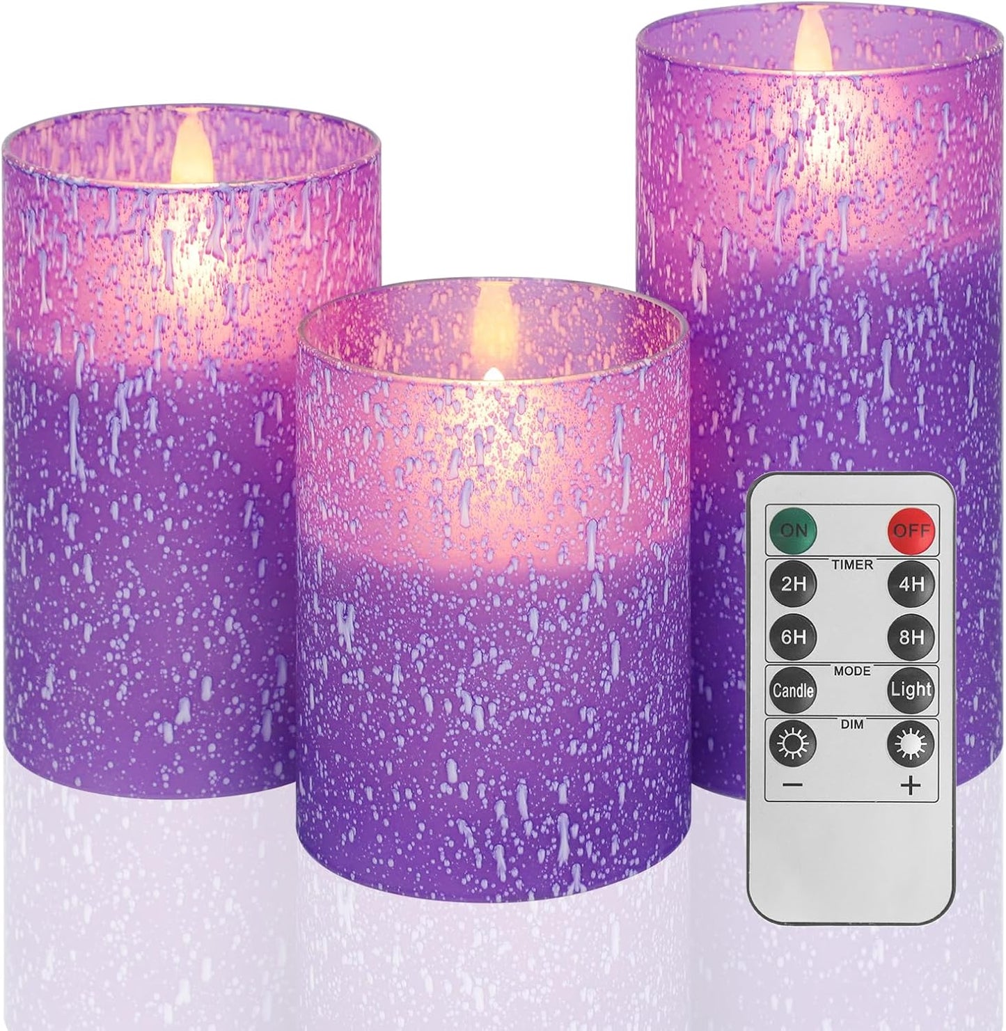 Purple Flameless Candles with Remote and Timer, Flickering Real Wax Battery Operated Candles, Set of 3 LED Pillar Candles for Halloween Christmas Wedding Home Decor
