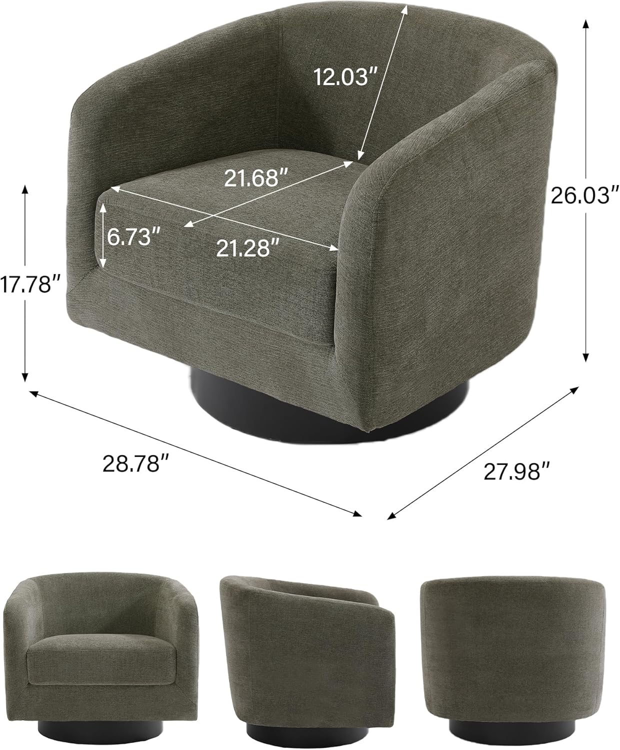 Swivel Barrel Accent Chair, Modern Round Chenille Fabric Arm Chair for Living Room, Bedroom, Comfy Club Reading Chairs for Adults（Chenille Fabric, Tan, Set of 1