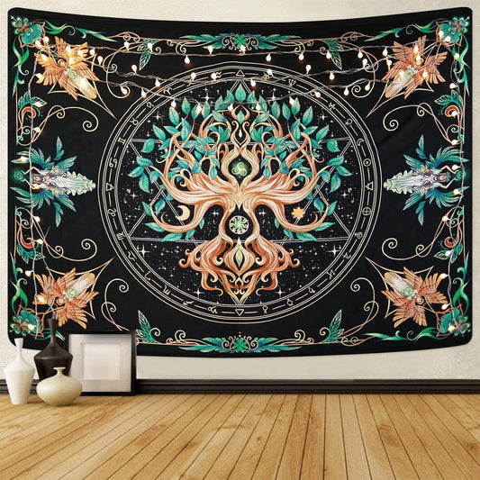 Tree of Life Tapestry - Natural Hippie Wall Hanging, UV Resistant, Machine Washable, Lightweight, Psychedelic Witchcraft Bedroom Decor for Bedroom, Living Room, Yoga Room - 60x44 Inch