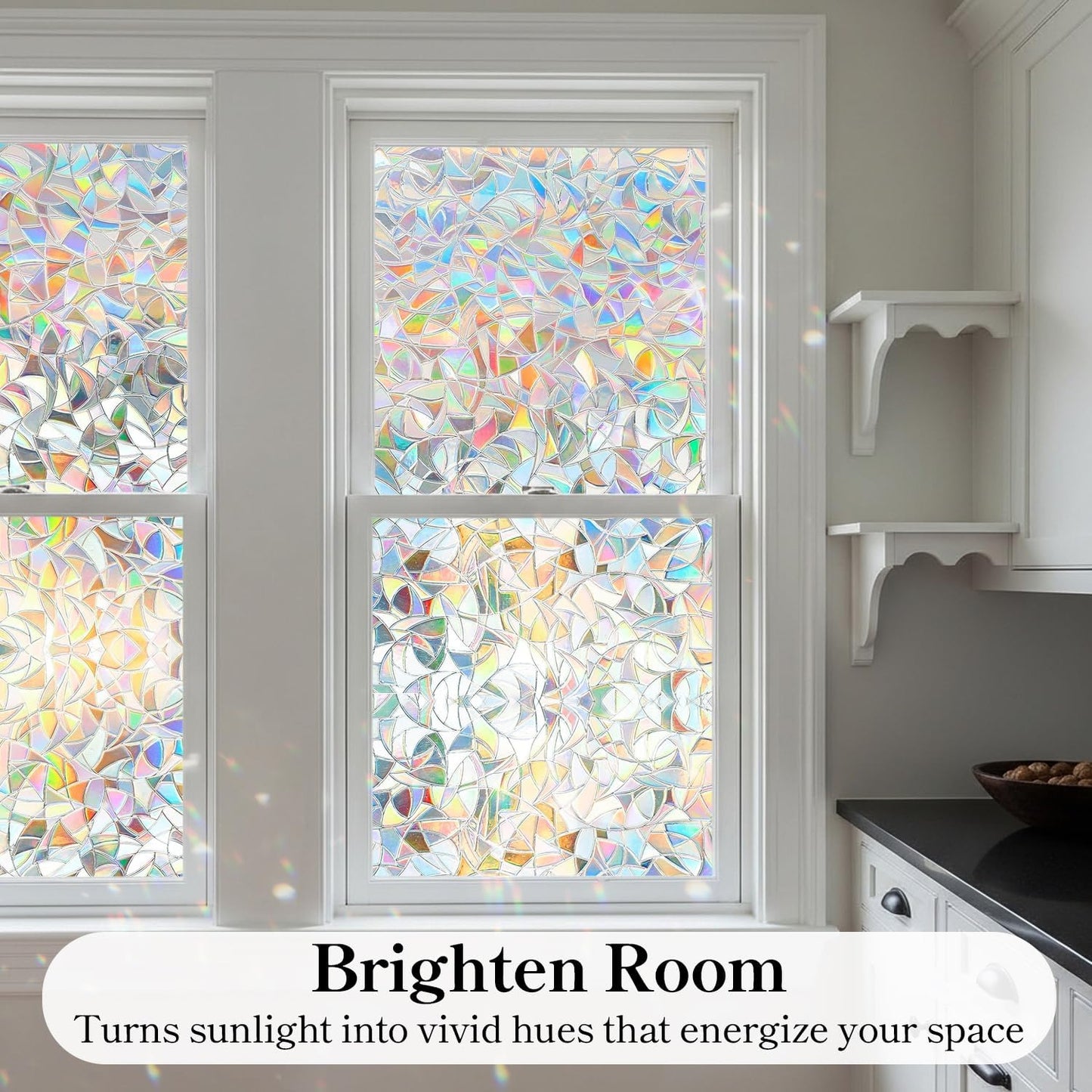 DUOFIRE Window Privacy Film, Rainbow Window Clings for Glass Windows, Stained Glass Film Decorative, 3D Decals Cover, Suncatcher Static Cling Sticker for Home, 11.8 x 78.7 inch