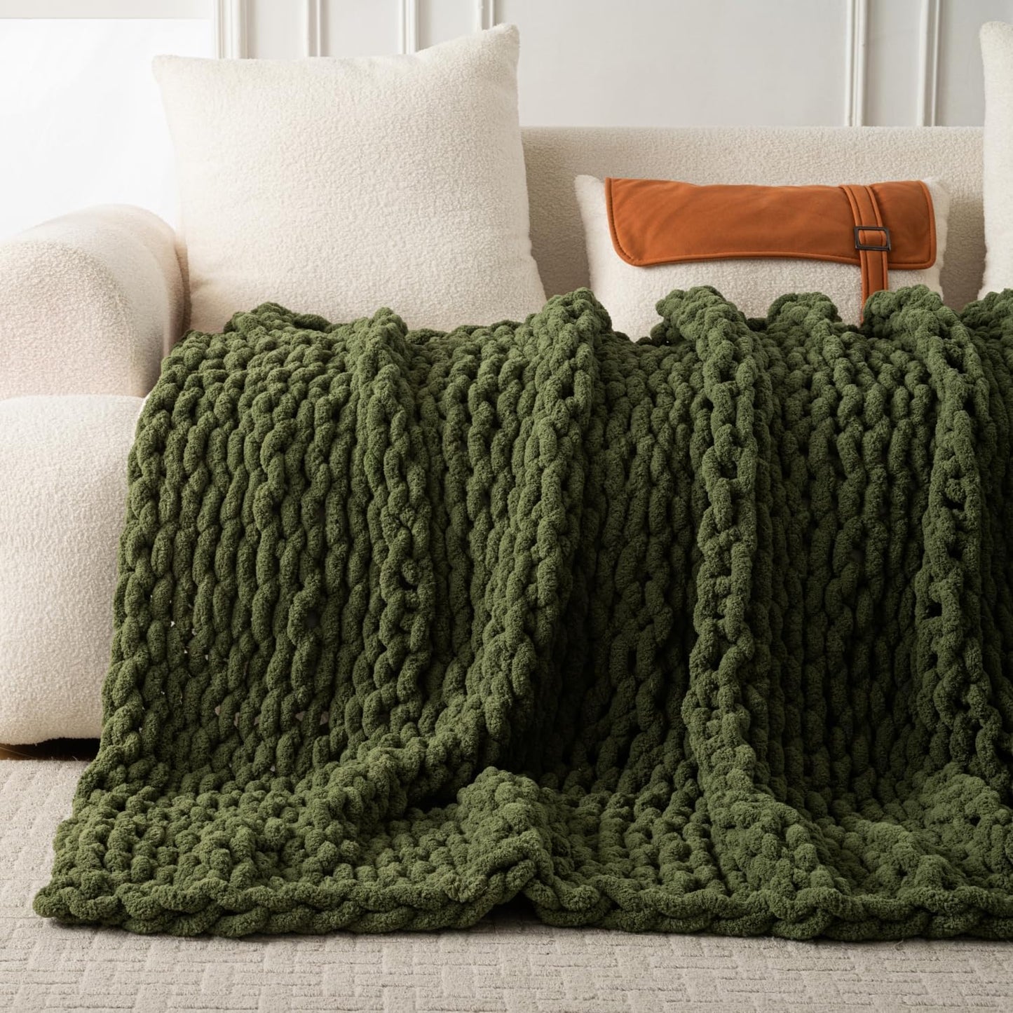 Ultra Soft Chunky Knit Blanket Throw -50x70 Hand Knitted Warm Chenille Throw Blanket, Home Decor Soft Thick Yarn Cable Knit Blanket Breathable Fleece Banket Christmas for Couch Bed Sofa Best GIF