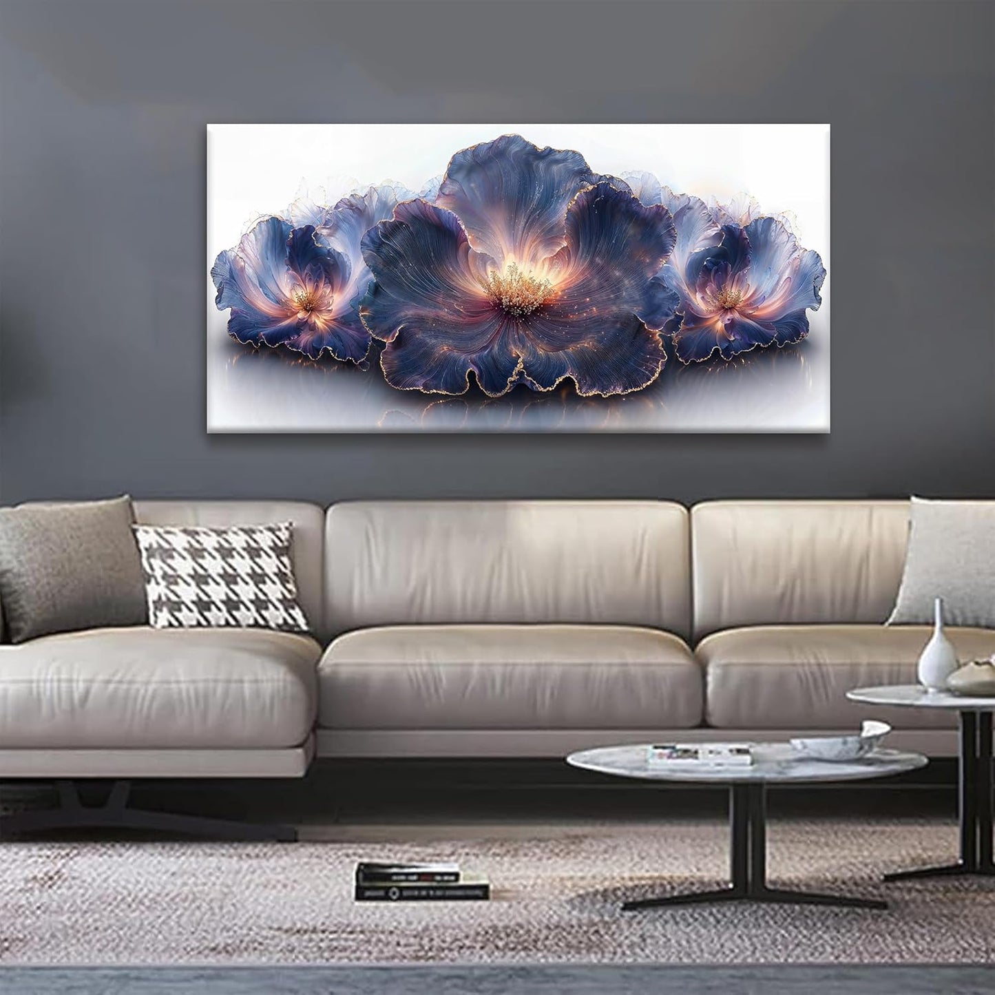Suconvng Canvas Art Wall Decor Purple Flowers Abstract Wall Art For Living Room Print Picture Modern Abstract Art Painting Bedroom Office Home Wall Decor Artwork 24" X 48"