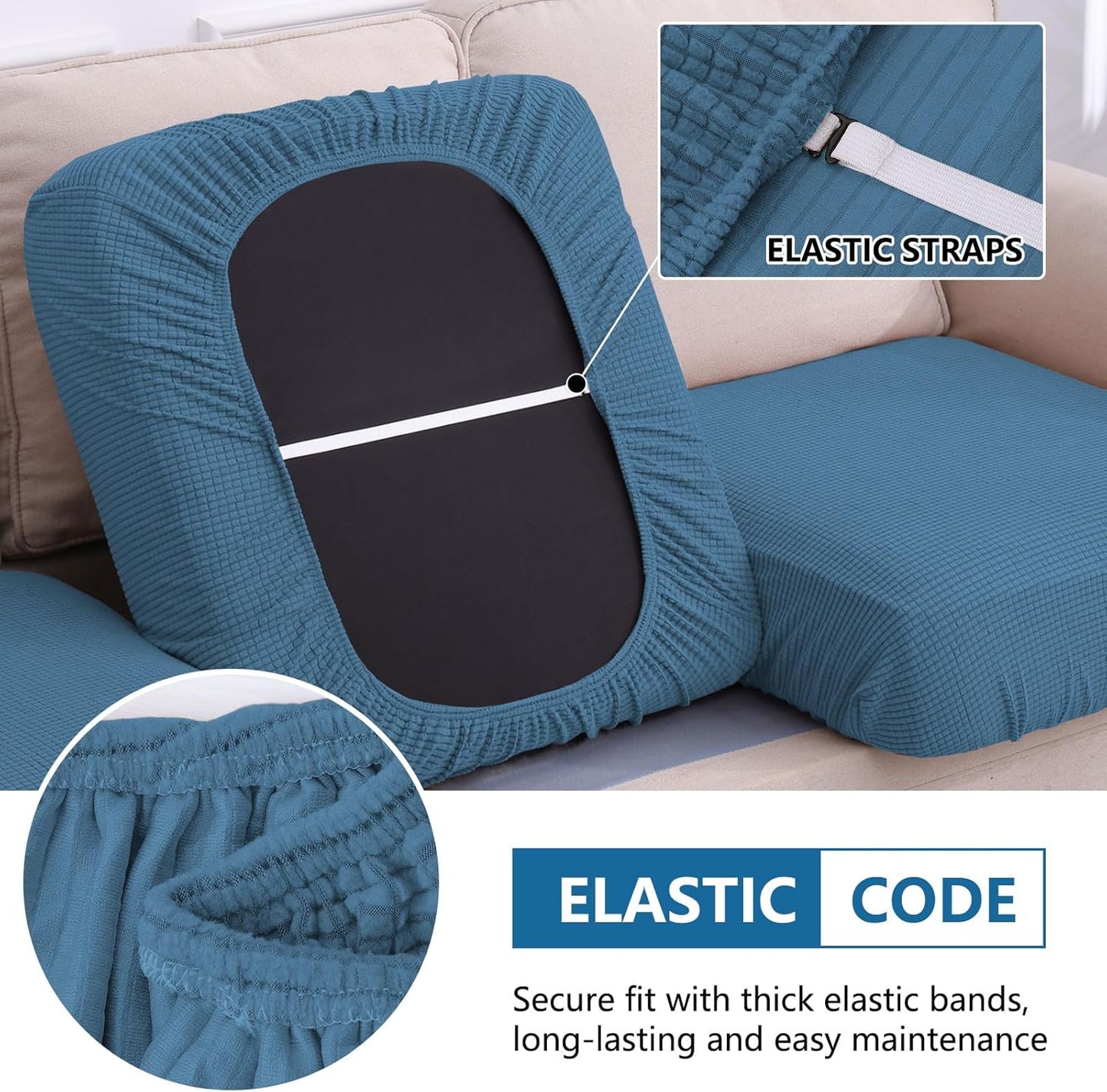 hyha Waterproof Couch Cushion Covers for Pets, Non Slip Sofa Seat Cover for Dogs Washable, Soft Thick Stretch Jacquard Fabric, Sofa Slipcovers with Elastic Bottom (1 Piece for Medium, Blue)