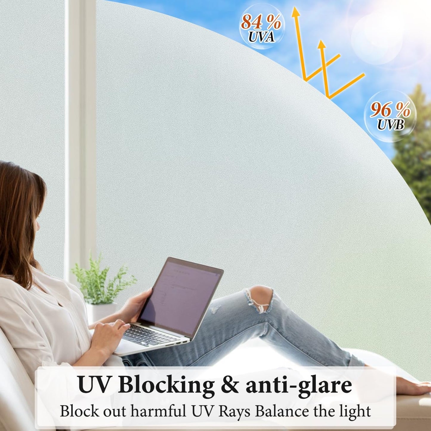 DUOFIRE Window Privacy Film Natural Frosted Glass Film Static Cling Glass Films No Glue Anti-UV Window Sticker Non Adhesive for Privacy Office Meeting Room Bathroom Living Room 11.8in. x 78.7in. S001