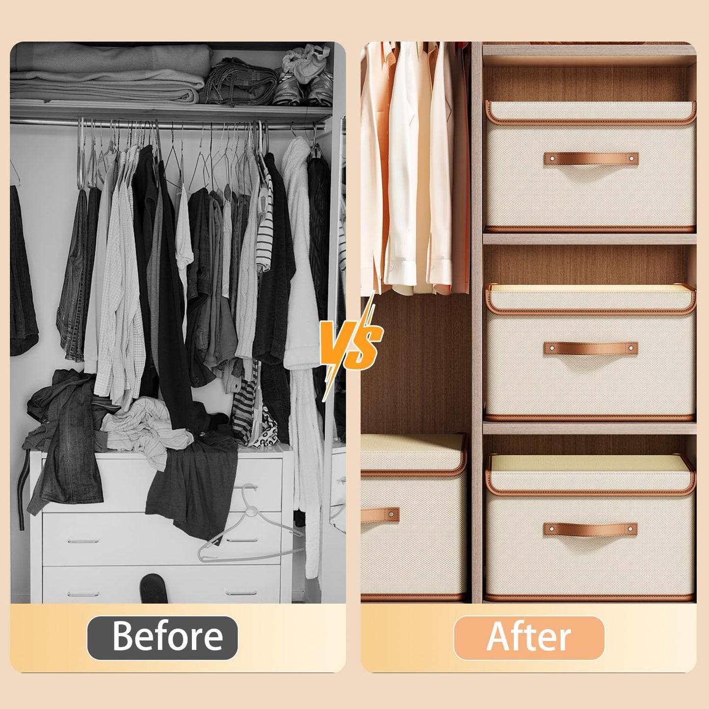 Tuza 2 Pack Storage Bins with Lids, Collapsible Closet Organizer Container, Fabric Organizer Box with Handles, Decorative Storage Boxes with Lids for Organizing Clothes, Blanket, White, Extra Large