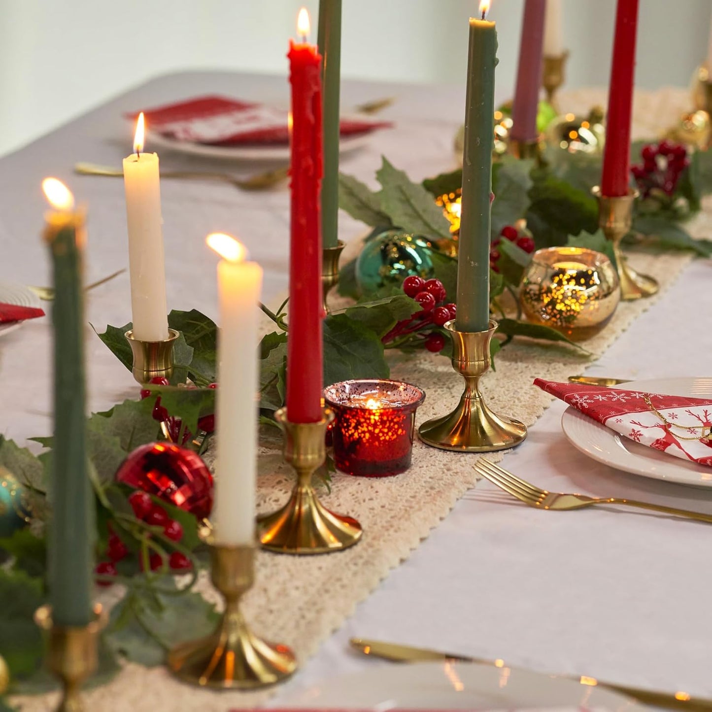 Gold Taper Candle Holder, Brass Candlestick Holders, Vintage Metal for Table Centerpieces Wedding Christmas Decor (Gold, 4 Pcs)