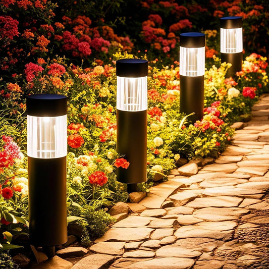 Solar Lights Outdoor Waterproof 4 Pack, Bright 35LM 3000K Warm White LED Pathway Lights, IP65 Auto On/Off Wireless Stake Lamps, Decorative Outdoor Path Lighting for Entryway, Poolside, Front Porch