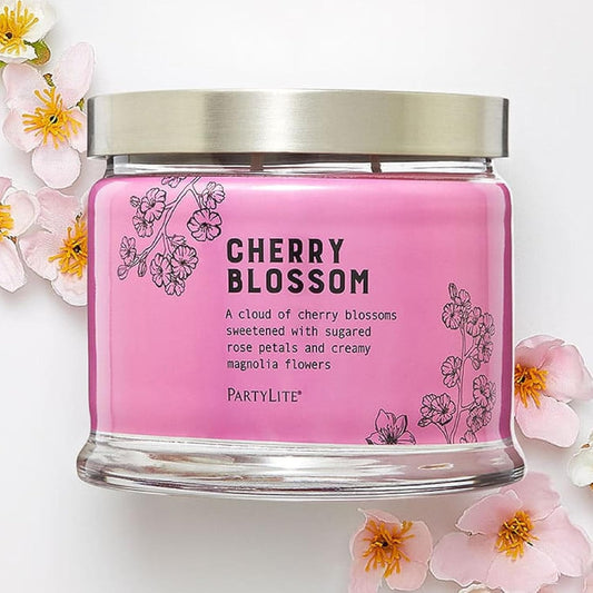 PartyLite 3-Wick Jar Candle, Highly Fragranced Clean Burning Glass Candle, 25-45 Hours Burn Time (Cherry Blossom)