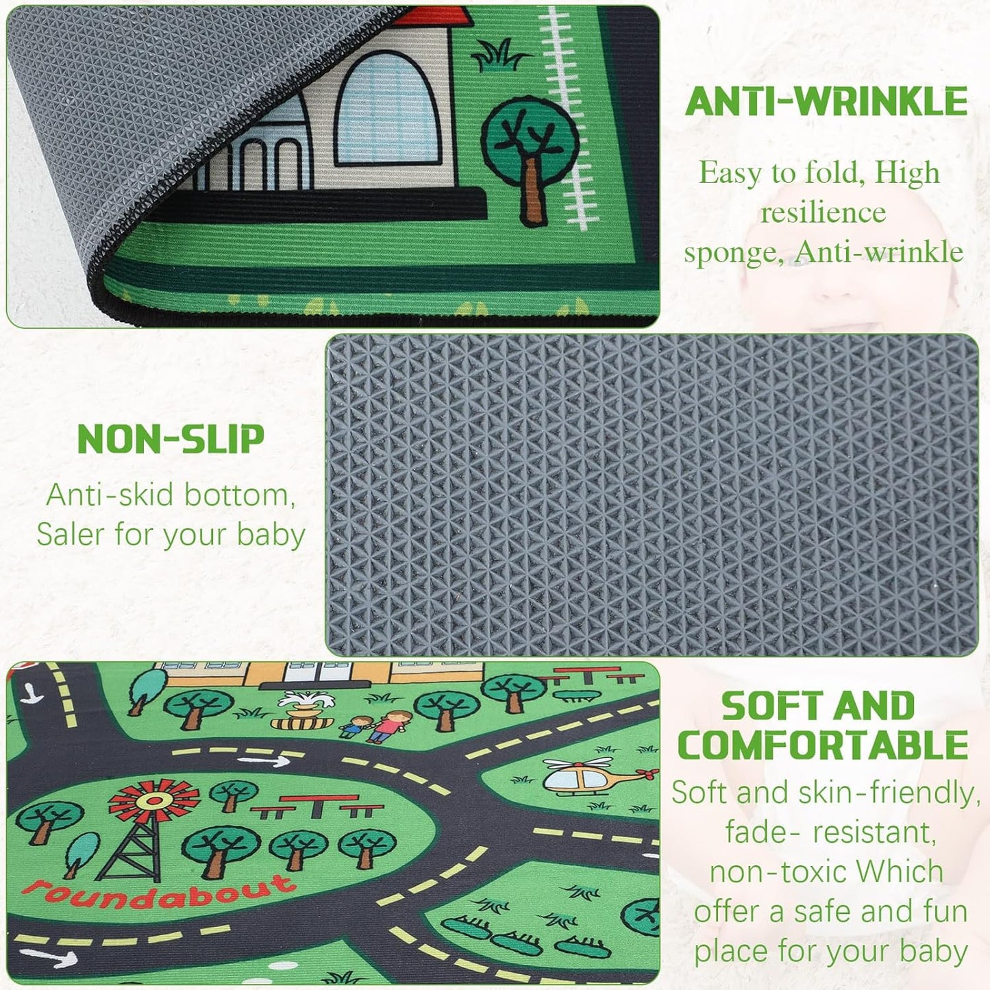 Kids Carpet Playmat Rug 6 x 9 ft Player Car Rug, City Life Traffic Road Map Mat Educational Game Area Mat for Toddler Children Playroom Classroom Bedroom(Green)
