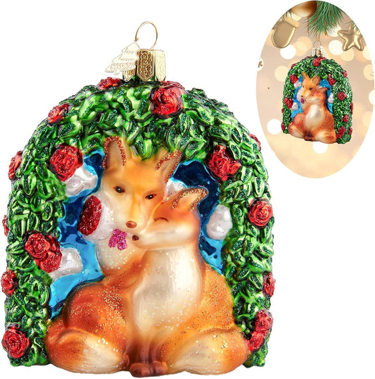 Fox Love Christmas Tree Ornaments,Hand-Blown Glass Ornaments,Fox Soulmate Collection Hanging Ornament,Wedding Ornament for Valentine's Day Anniversary Animal Lovers Party Gifts