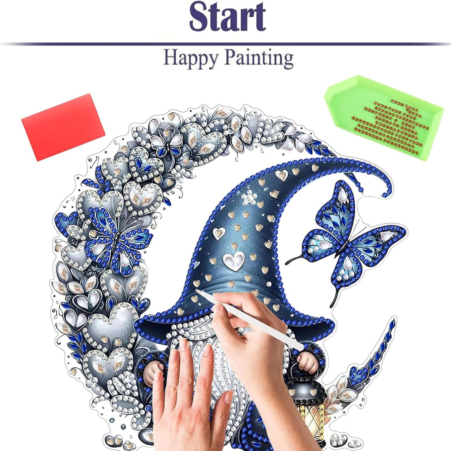 Diamond Painting Kits for Adults Beginners, 5D Full Drill Dwarf Moon Crystal Art Desktop Ornament, DIY Single Sided Home Office Desk Decor, Creative Craft Gift Set with Tools