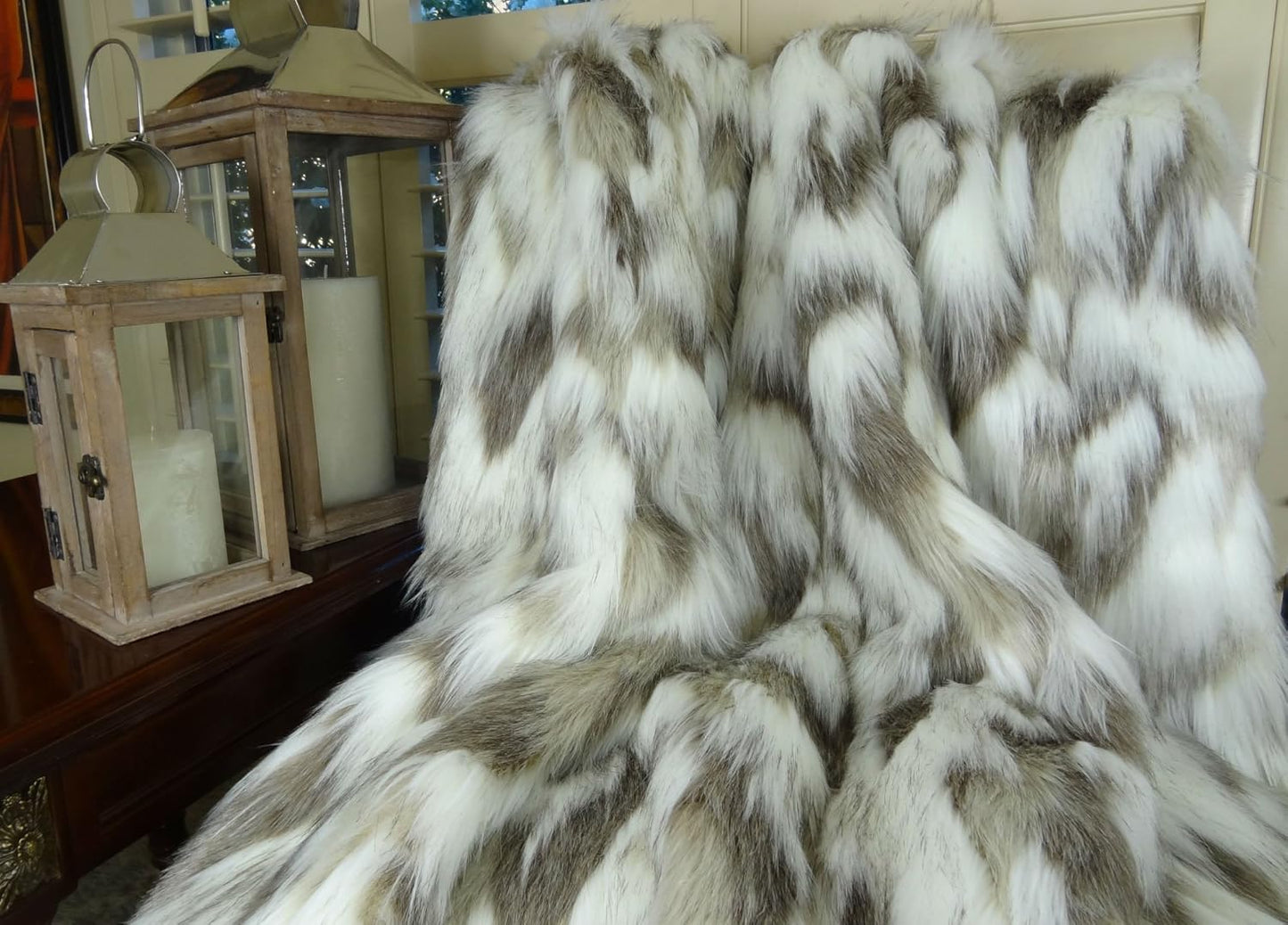 Ivory Beige Luxury Faux Fur Throw Blanket - Tibet Fox Fur - 80W x 90L