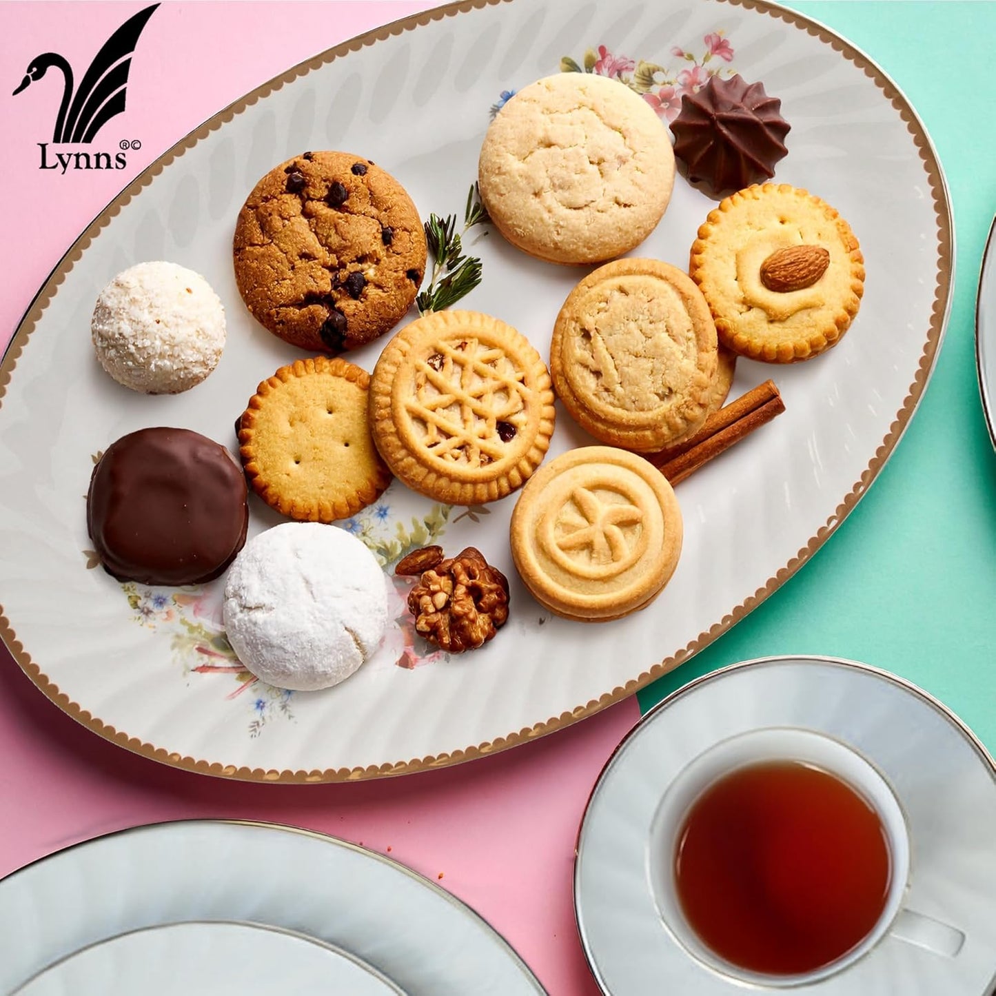 Lynns Paradise Timeless Rose 14-Inch Oval Platter, Set of 2, Pink; Heavy Duty; Chip Resistant; Lead and Cadmium Free; Freezer to Oven Safe up to 500°F