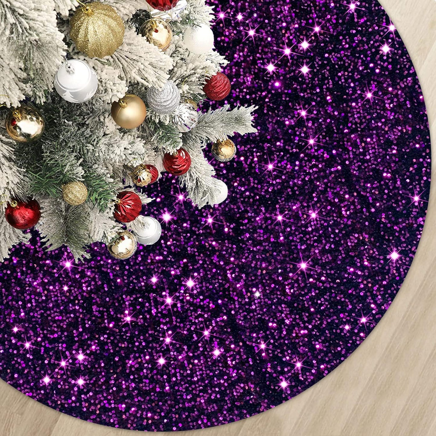 Purple Xmas Tree Skirt 36 Inch Sequins Christmas Tree Skirt Halloween Tree Skirts Velvet Xmas Tree Mat Unique Round Tree Collar Skirt Glitter Sequin Tree Cover for Christmas Halloween Party Decor