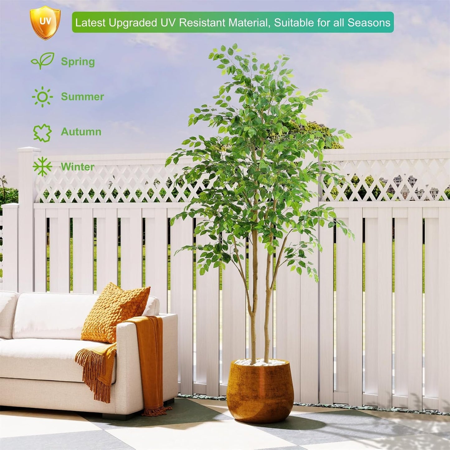 Tall UV Resistant Ficus Tree Artificial，7ft(84in) Realistic Texture Potted Faux Ficus Tree， Fake Trees Indoor Outdoor for Home Office Living Room Bedroom Foyer Porch Decor.