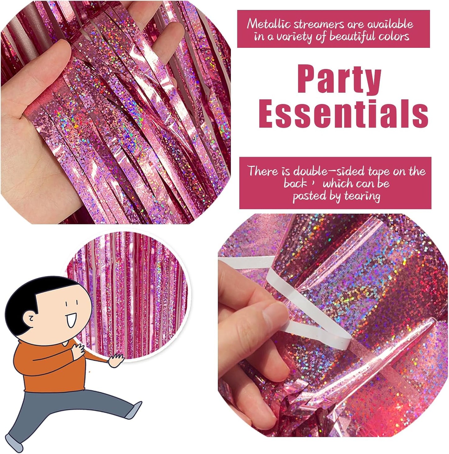 3 Pack Pink Backdrop Party Decorations Tinsel Curtain Party Backdrop Foil Fringe Birthday Decorations Photo Booth Streamer Backdrop Pink Theme Bachelorette Graduation Party Decorations